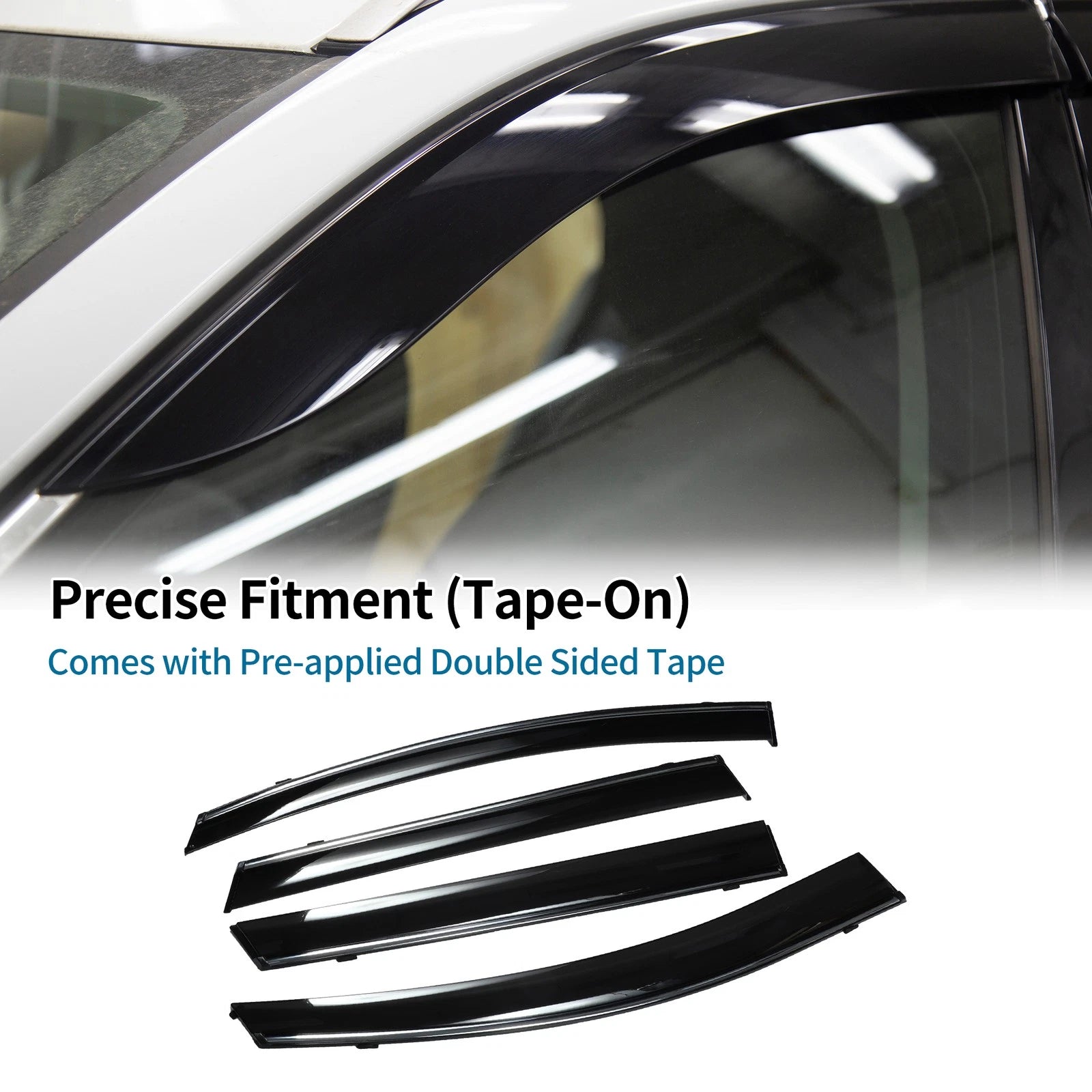 Set of 4 Window Deflectors for Ford Edge (2015) - Tape-On Black