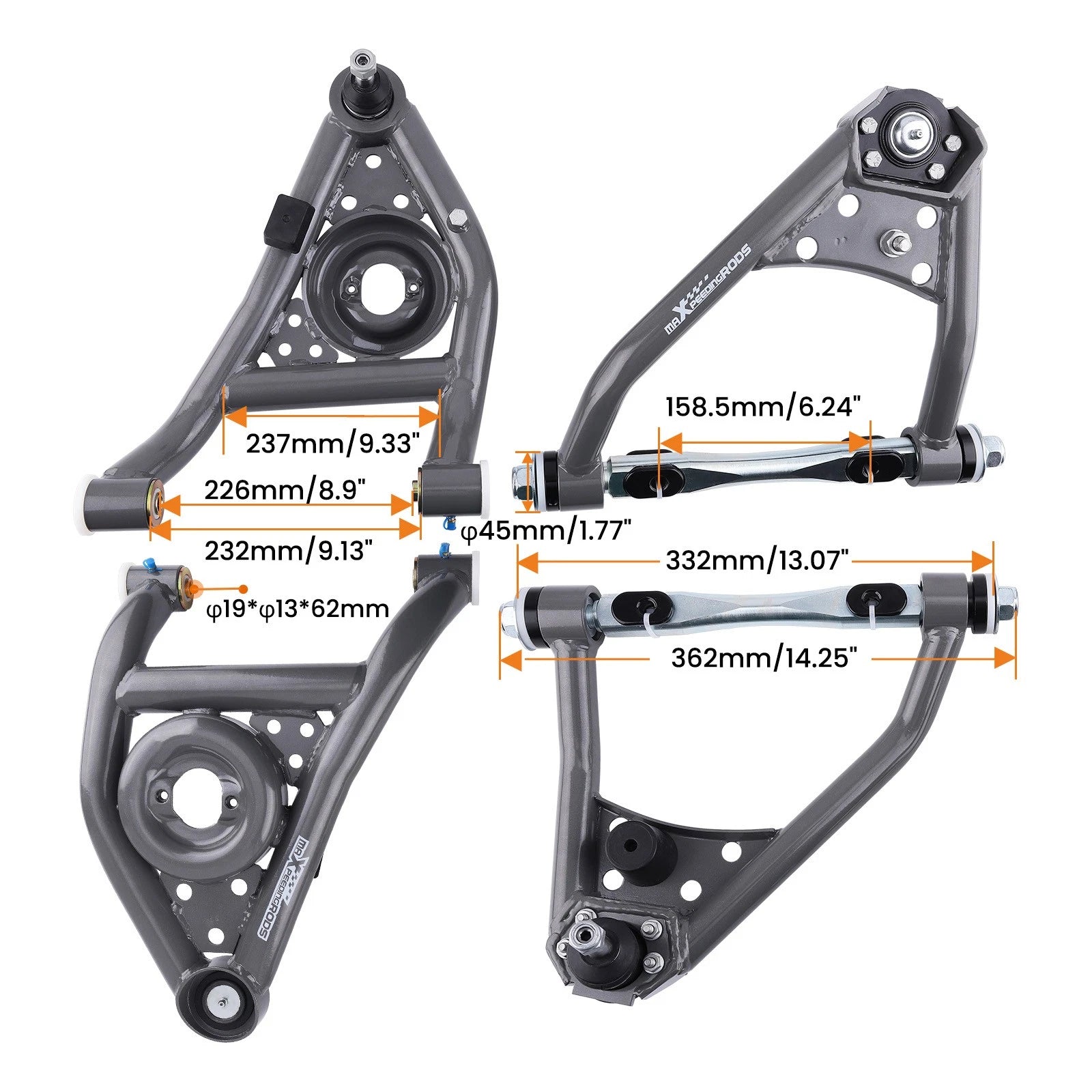 Set of 2 Front Upper & Lower Control Arms for Chevy Nova/Camaro (1968–1974)