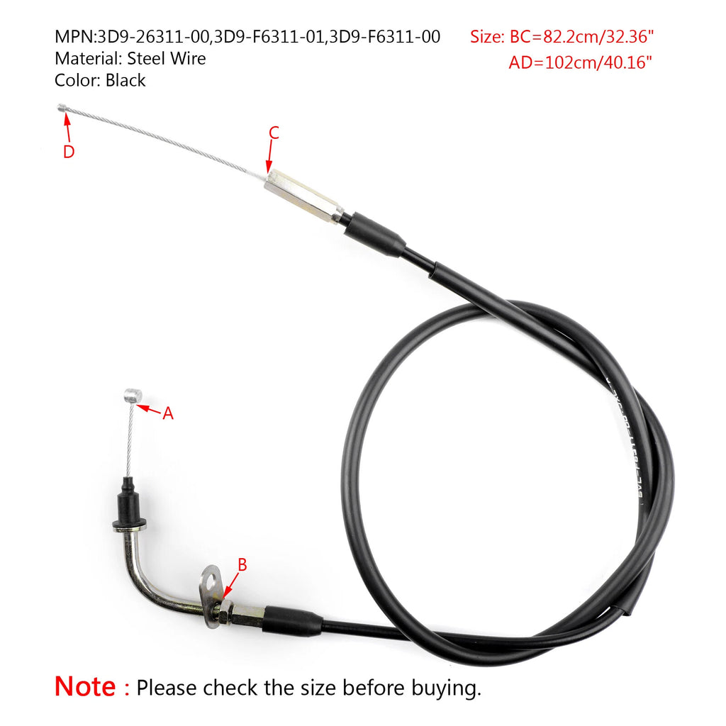 Throttle Cable for Yamaha YBR125 YBR125ED (2005–2009) 3D9-26311-00