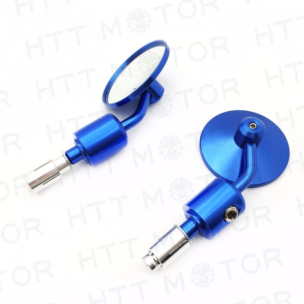 CNC Blue Rear View Handle Bar End Round Mirrors for Universal 1" 25mm