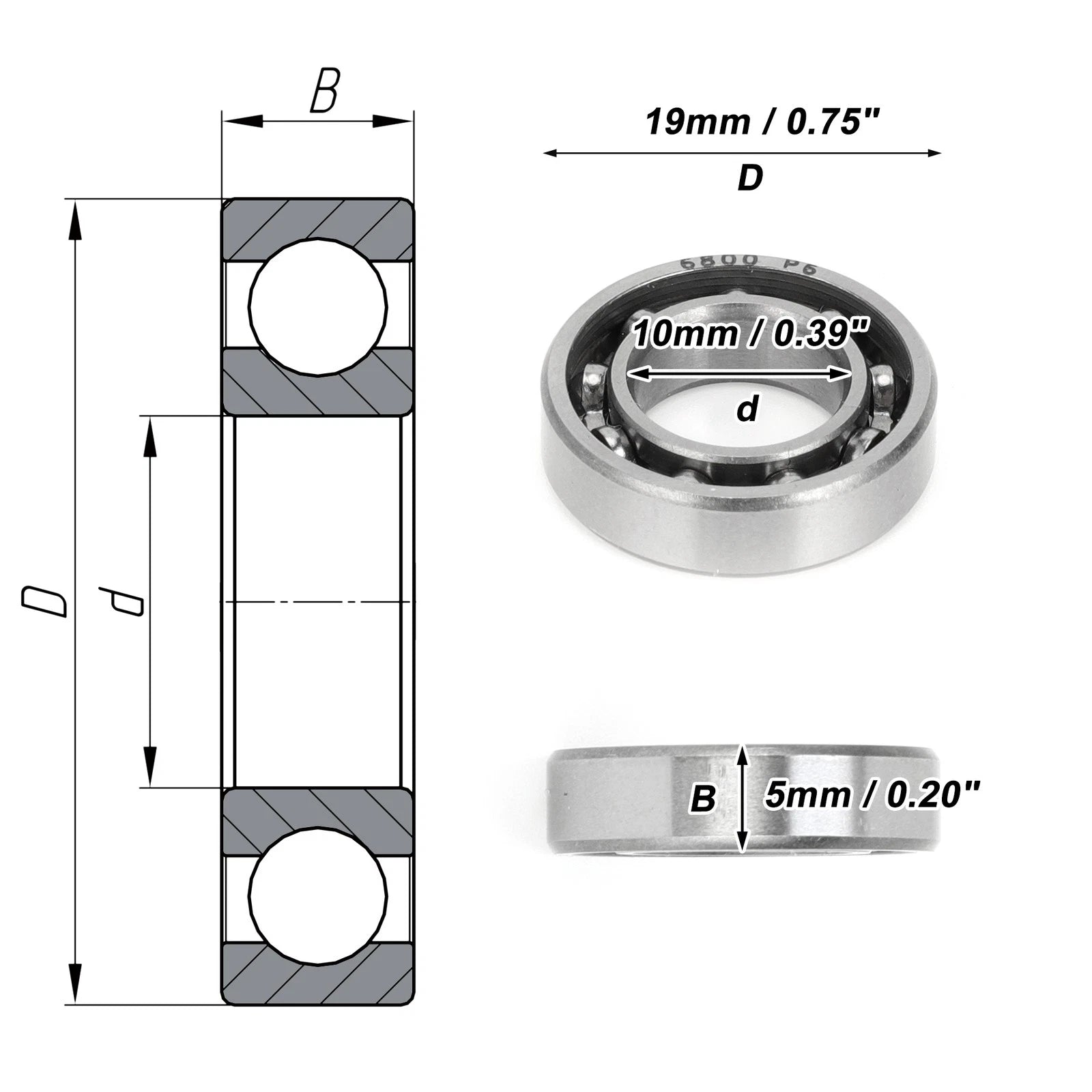 Deep Groove Ball Bearing 10x19x5mm for Scooter Skateboard (1 Pc)