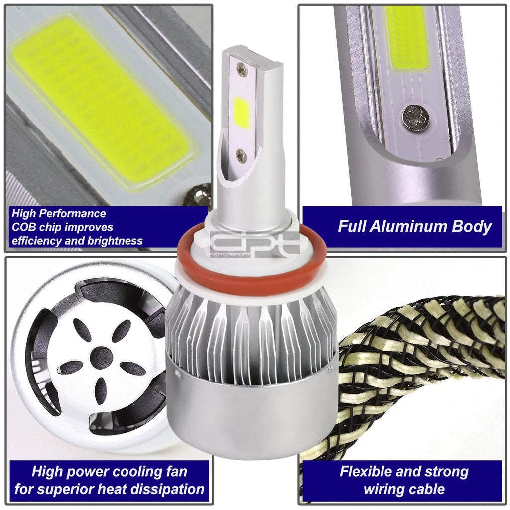 Set of 2 H8 6000K White LED Headlight Bulbs for High/Low Beam