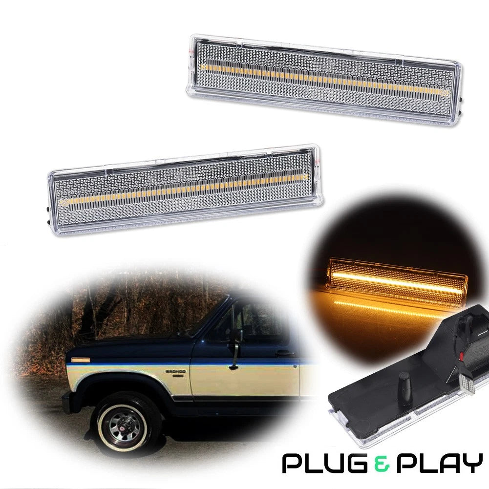 Amber LED Front Fender Side Marker Lights for Ford Bronco F150 F250 F350