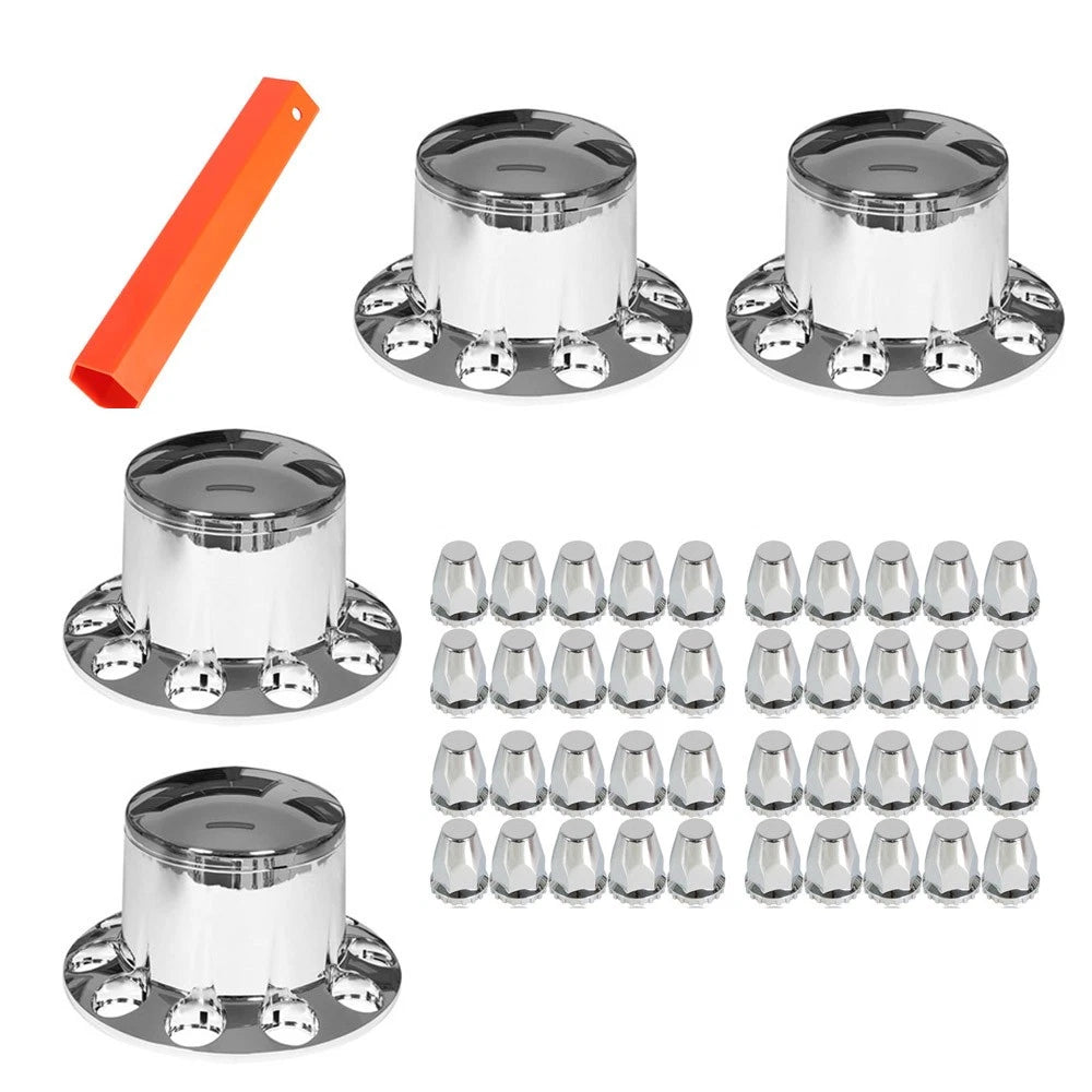 Set of 4 Chrome Hub Covers for Semi Wheel Axles (33mm)