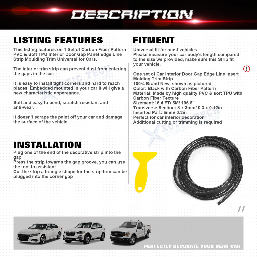 Carbon Fiber Texture Door Gap Edge Line Strip Insert for Car (-)