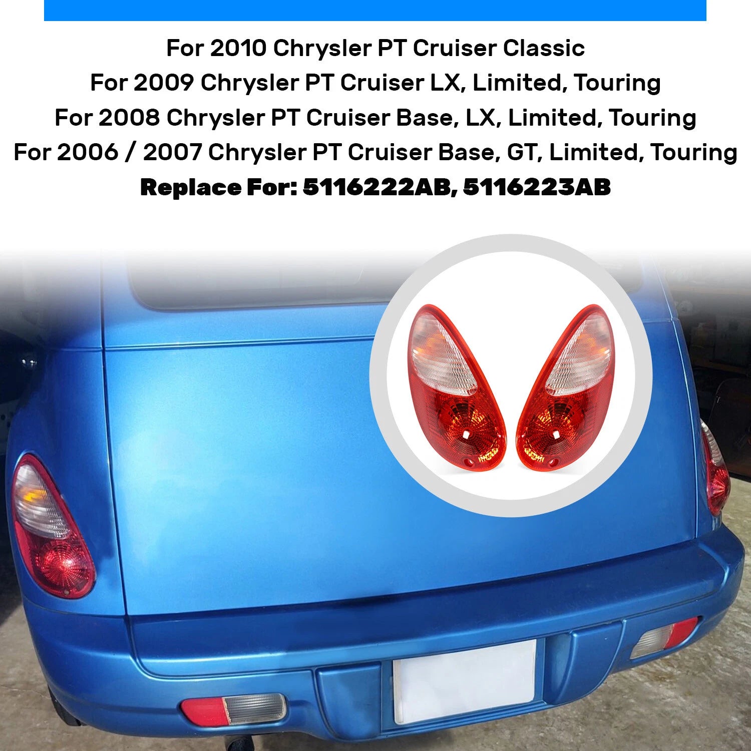 Tail Lights for Chrysler PT Cruiser (2006–2010) Left & Right Side