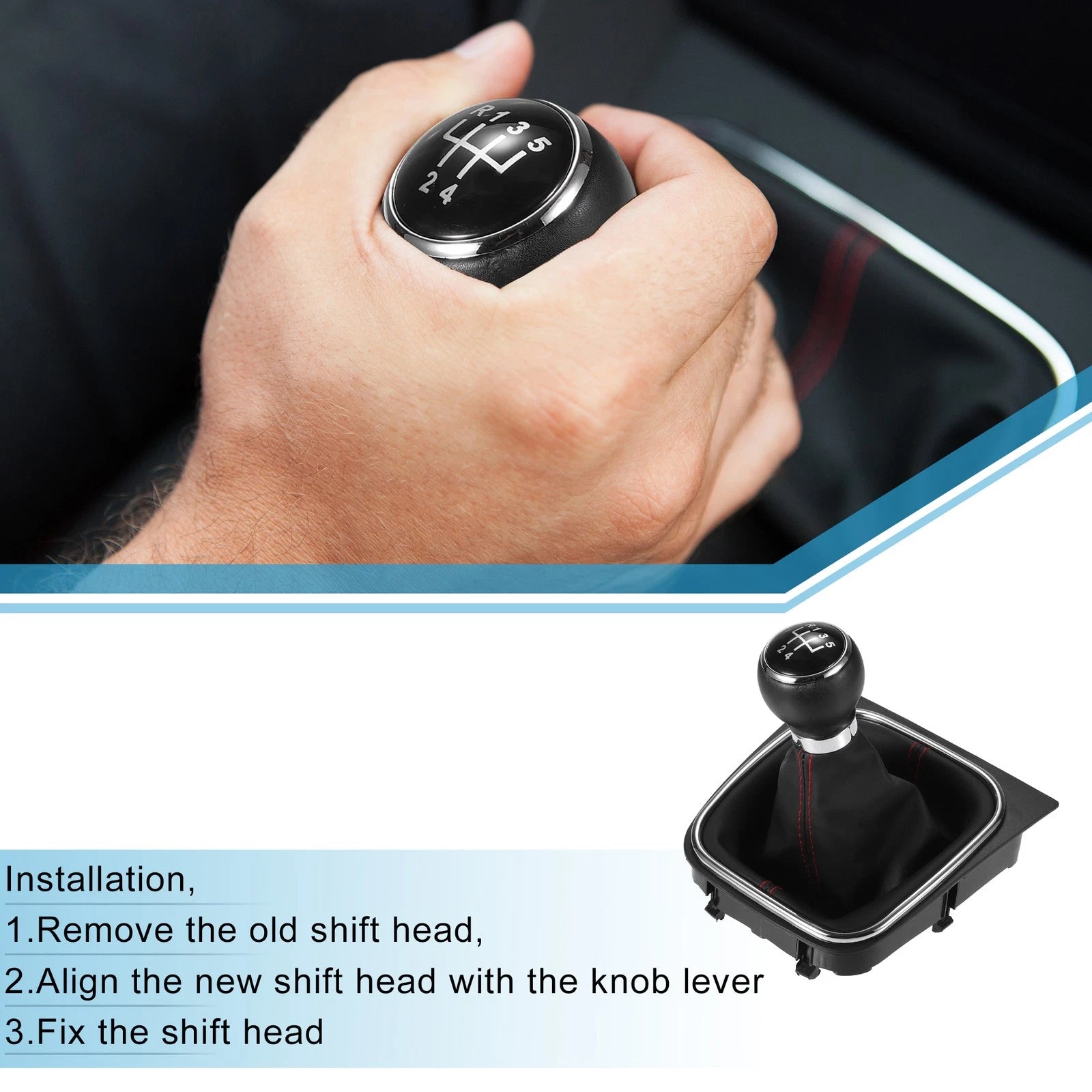 5 Speed Manual Gear Shift Knob with Gaiter Boot for Volkswagen Golf (2003–2009)