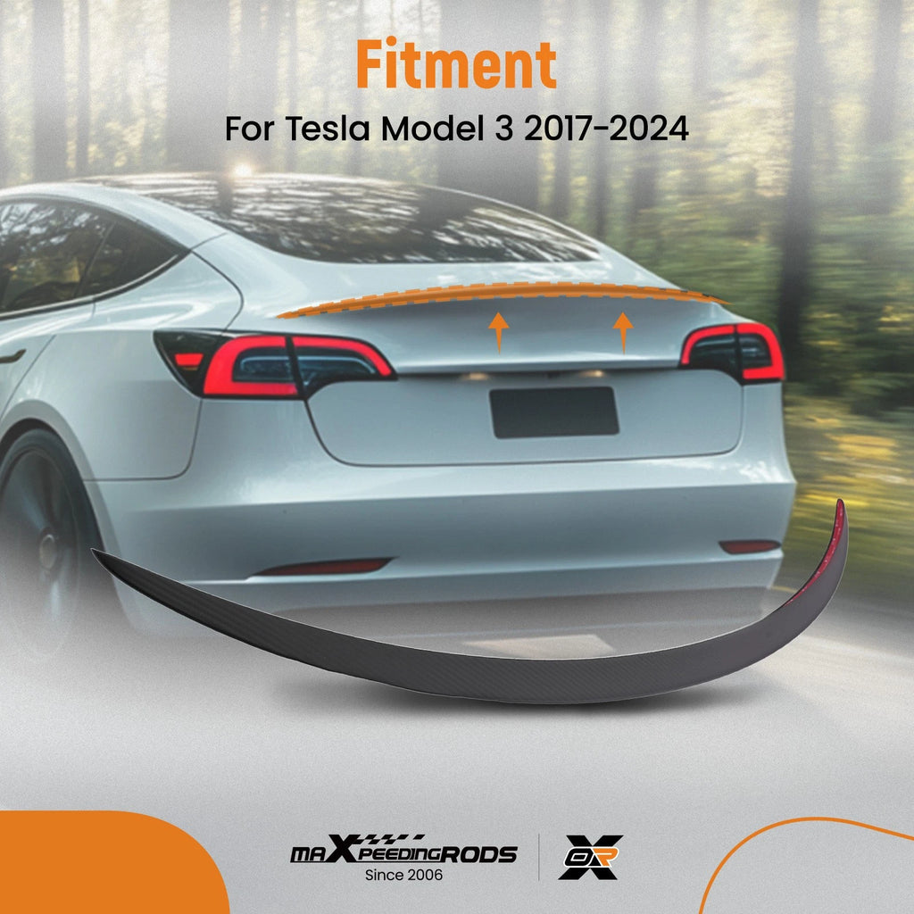 Rear Trunk Lip Spoiler Wing for Tesla Model 3 (2017–2024) Carbon Fiber Black