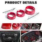 Red Anti-Dust Floor Mats+AC Radio Knob+Engine Button Covers for Challenger (2015-2023)