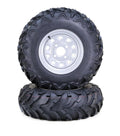 Set of 2 WANDA 25x8-12 Solid Mud ATV Tires on 4-110/5+2 Silver Wheel