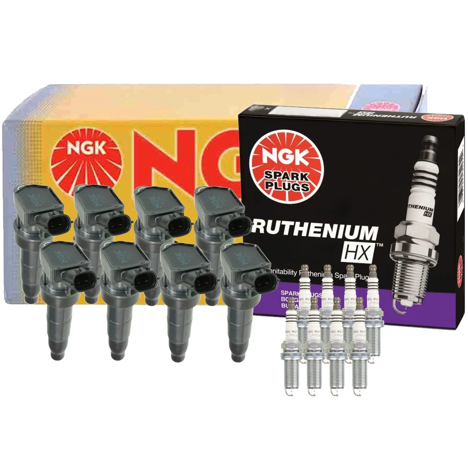 Set of 8 NGK COP Ignition Coils & Ruthenium HX Spark Plugs for Hyundai Kia