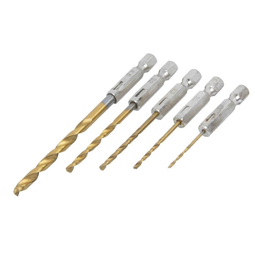 5pcs Titanium Drill Bit Set 1/4 Hex for Automotive Applications