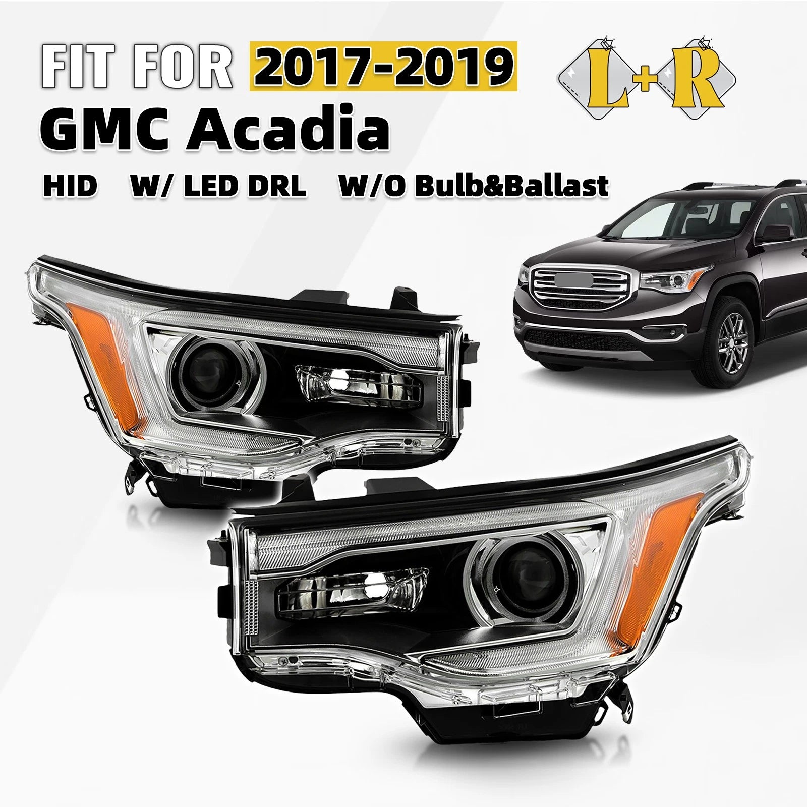 HID Projector Headlights w/LED DRL for GMC Acadia (2017–2019) Pair