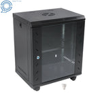 Enclosed Server Rack 12U for Secure Lock Glass Front & Sides (15.5" Deep)
