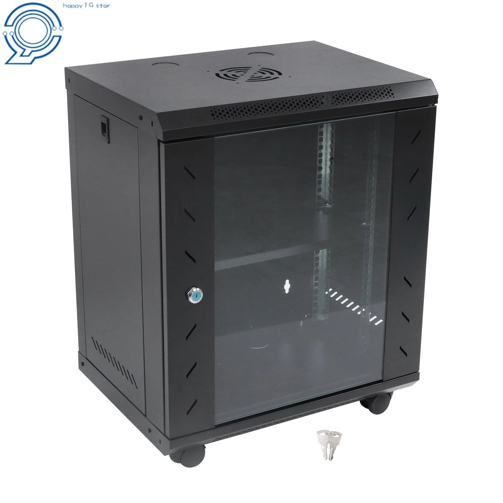 Enclosed Server Rack 12U for Secure Lock Glass Front & Sides (15.5" Deep)