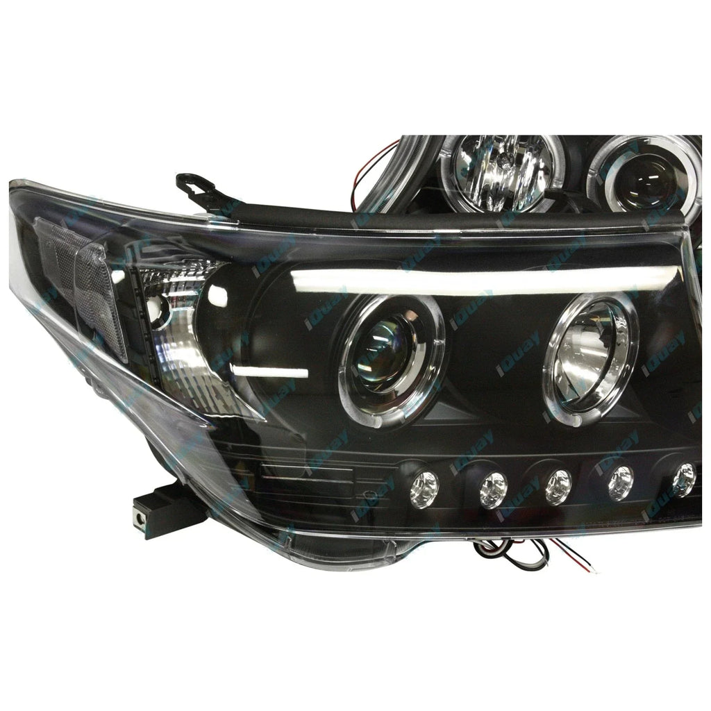 2 x Headlights for Toyota Landcruiser 200 Series Angel Eye Projector BLACK