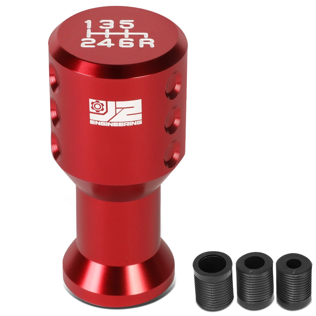 J2 Universal Aluminum Shift Knob Red Goblet Style w/ 3 Thread Adapters