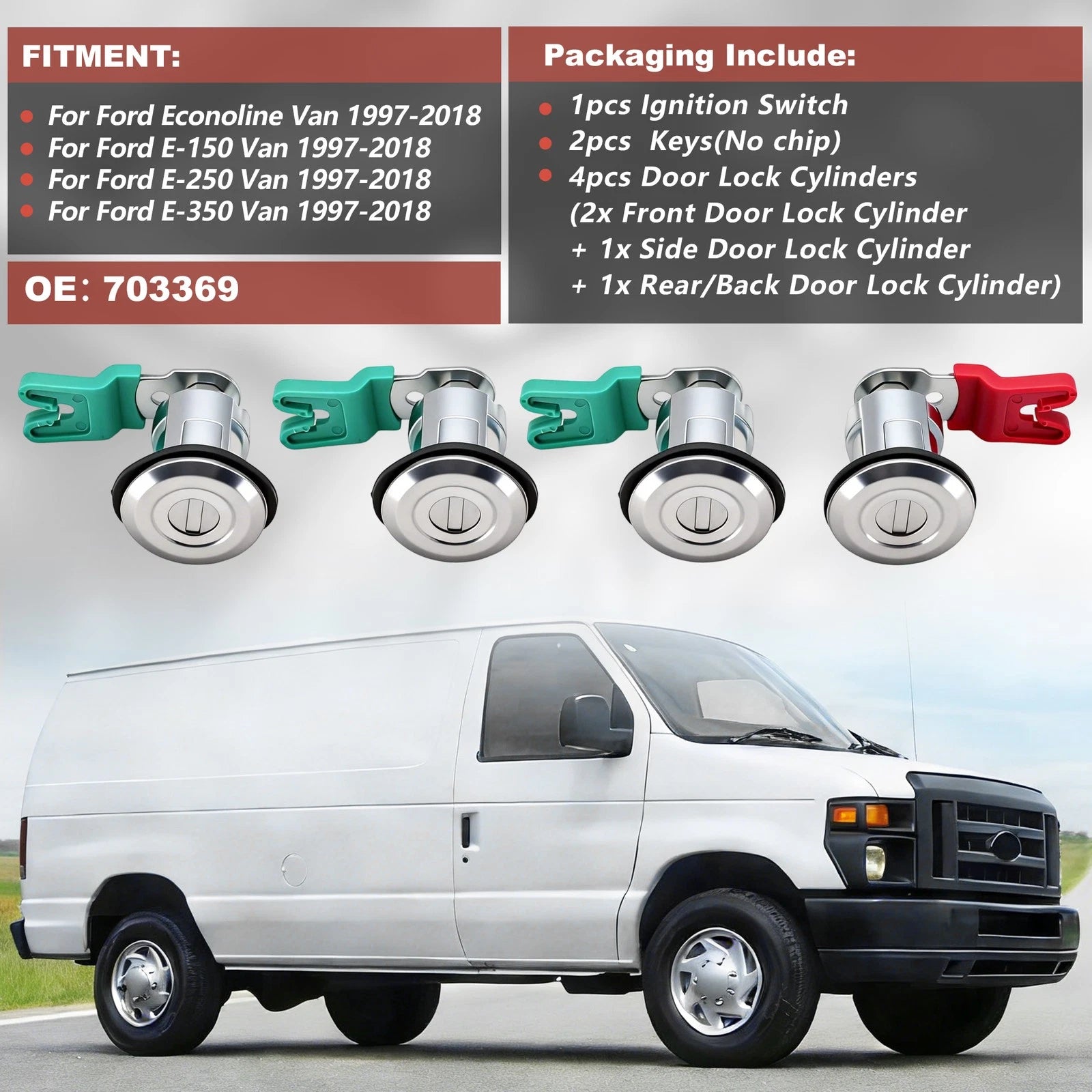 Ignition Key Switch Door Lock Cylinder for Ford Econoline E150 E250 (1992–2002)