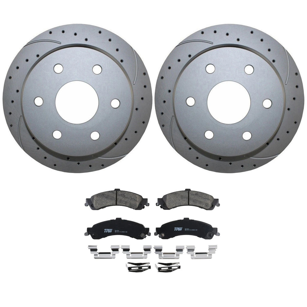 Rear Brake Kit 325mm Drilled Rotors & TRW Ceramic Pads for Silverado Sierra 1500 (2014–2019)