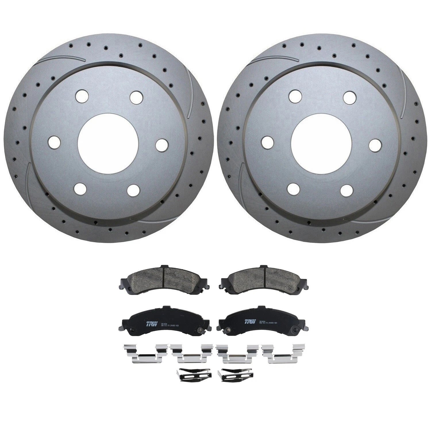 Rear Brake Kit 325mm Drilled Rotors & TRW Ceramic Pads for Silverado Sierra 1500 (2014–2019)