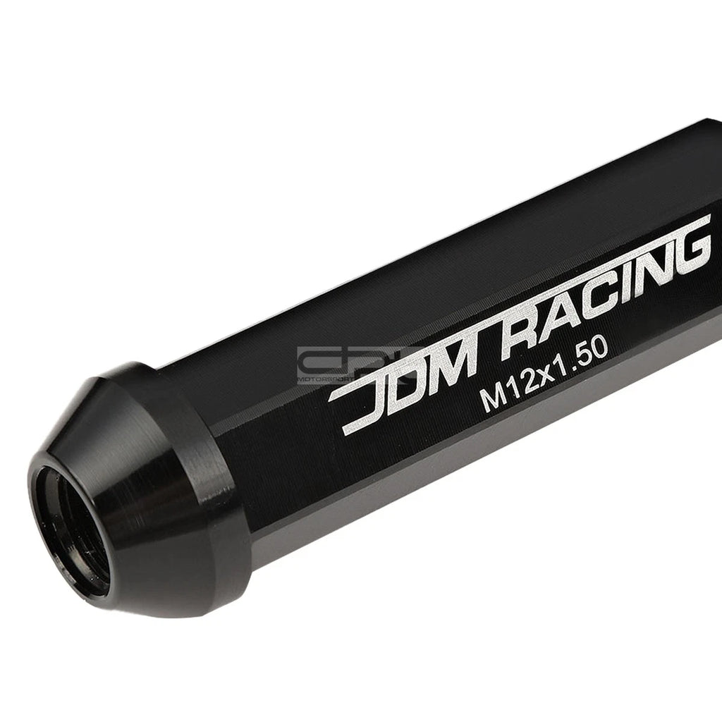 20x Open End M12x1.5 90mm Tall Black Aluminum Lug Nuts + Adapter