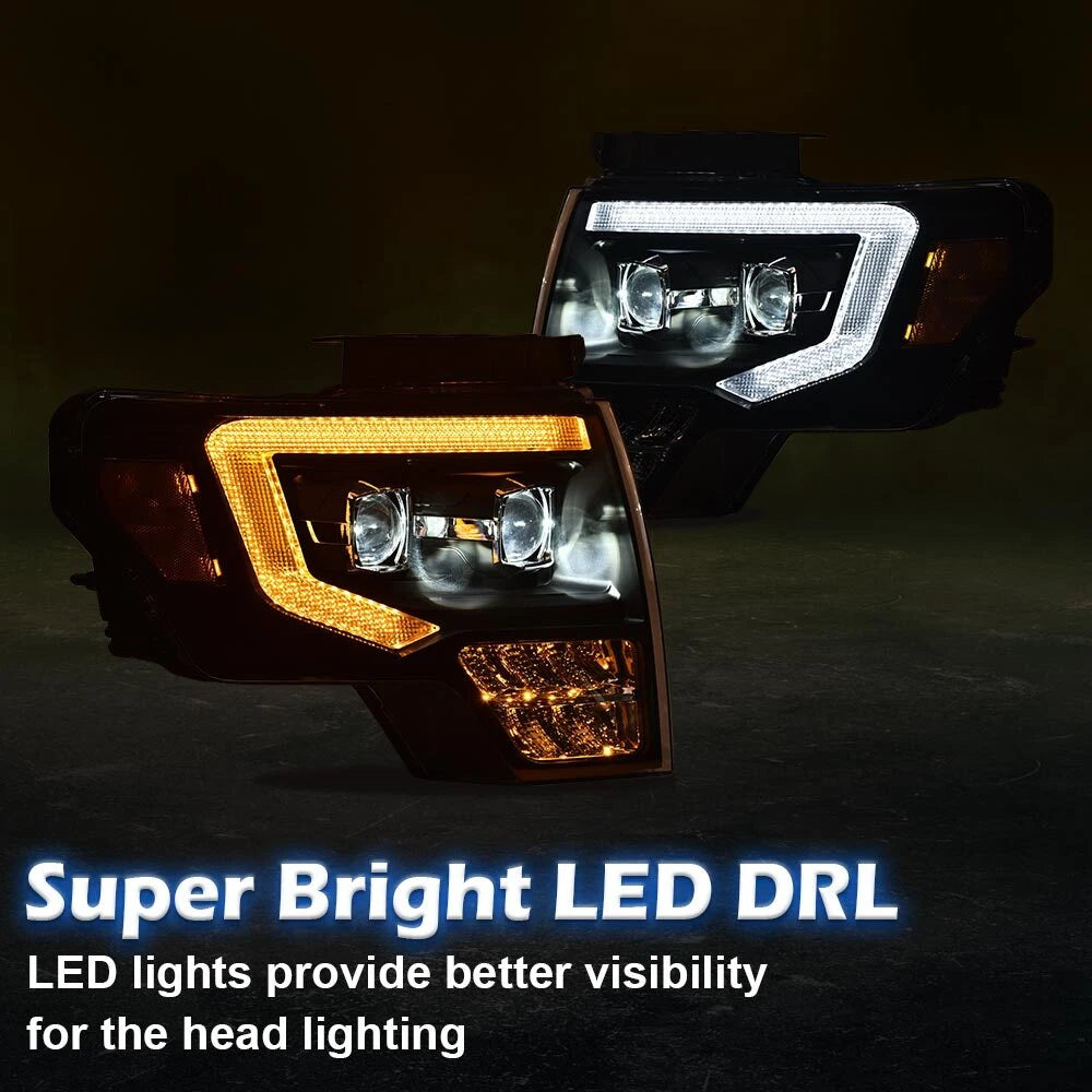 Set of 2 Dual LED Projector Headlights for Ford F150 (2009–2014)
