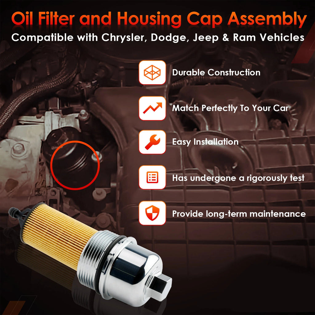 Oil Filter with Housing Cap for Chrysler Dodge Ram Jeep (2014-2023)