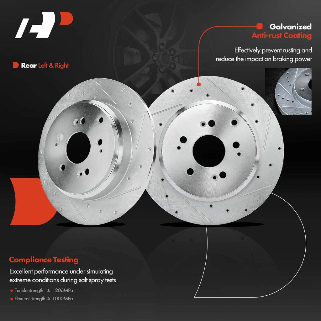 Set of 8 Rear Drilled Brake Rotors and Pads for Honda Odyssey (2011–2017)