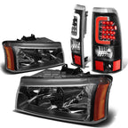 Headlight & Tail Light Set for Chevrolet Silverado (2003–2007) - Black Crystal, 3D LED Bar