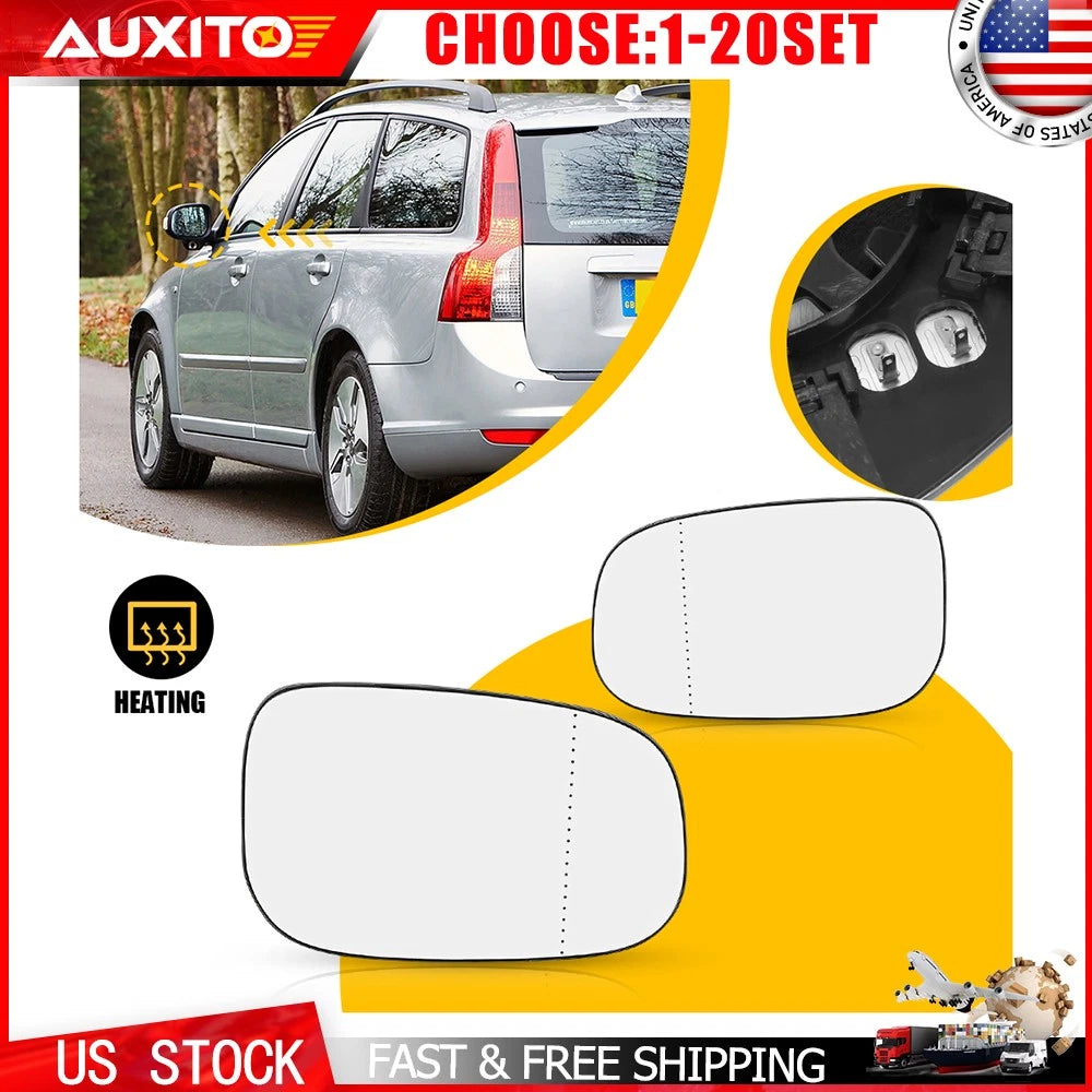 Set of 2 Heated Mirror Glass for Volvo S60 V70 C30 C70 S40 S80 V50 (2007–2013)