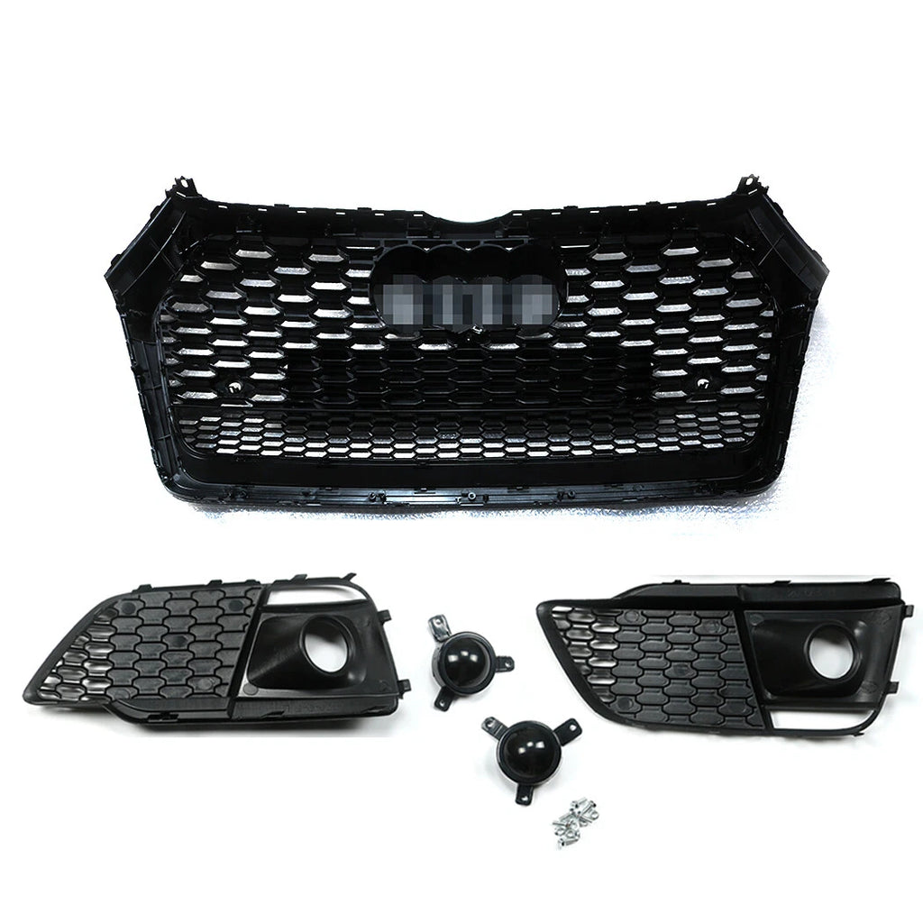 Front Honeycomb Mesh Grill + Fog Lamp Grilles for Audi Q5 SQ5 (2018–2019)