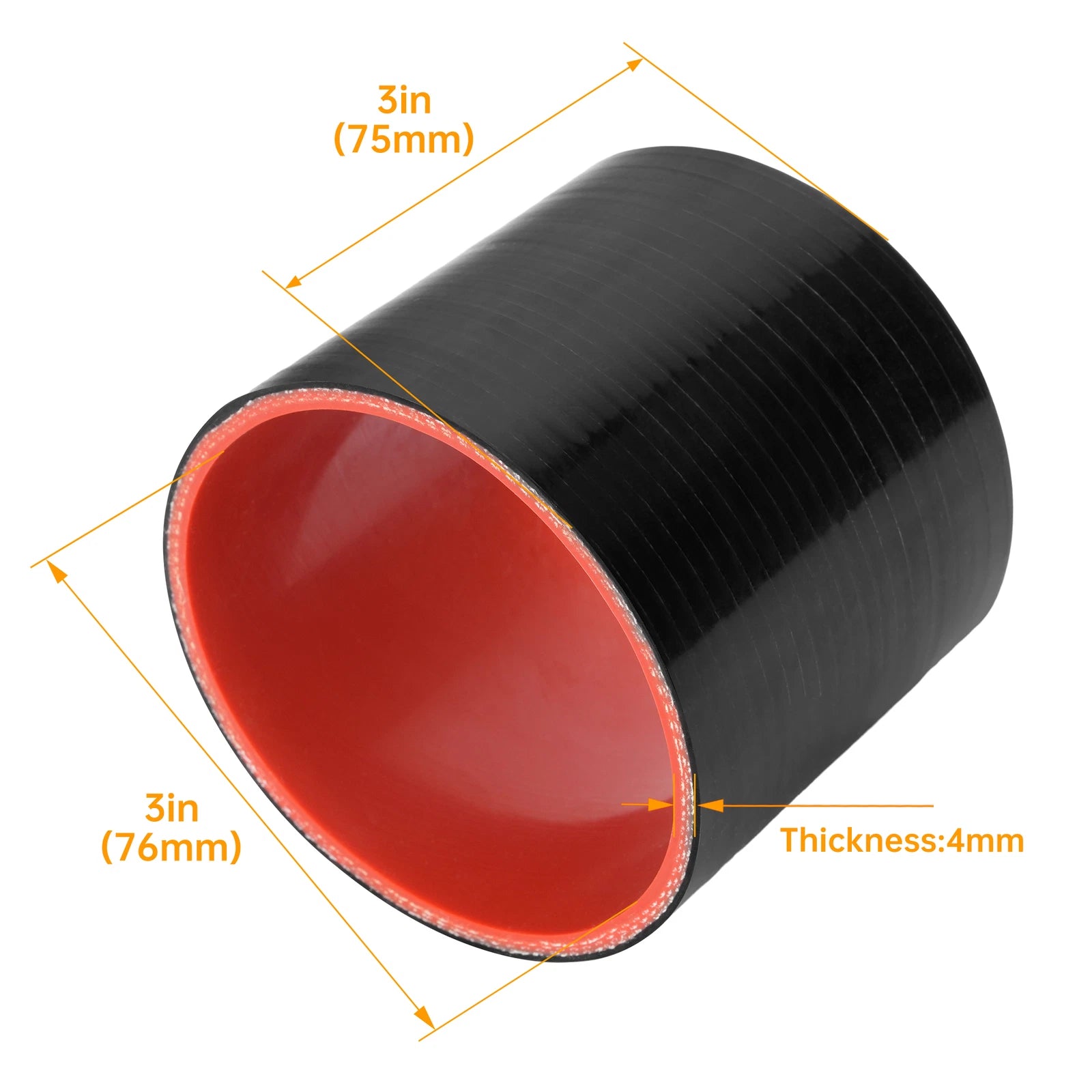 3 Inch Intercooler Straight Silicone Coupler Pipe + 2 T-Bolt Clamps