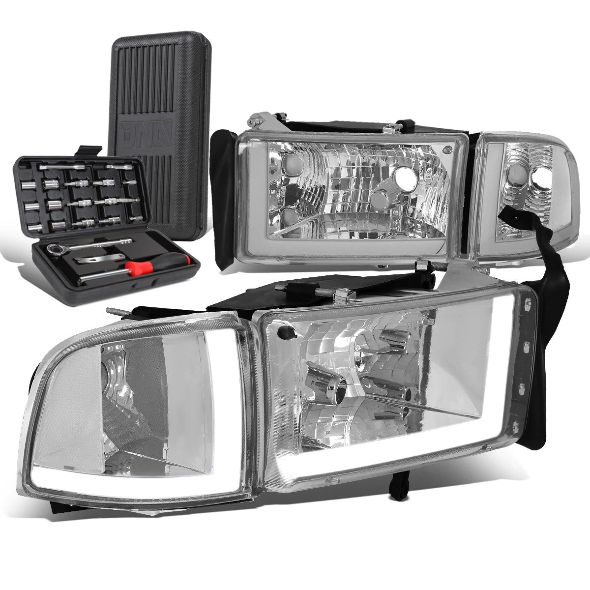 LED DRL Smoked Clear Side Headlight Lamps for Dodge Ram Truck (1994–2002)