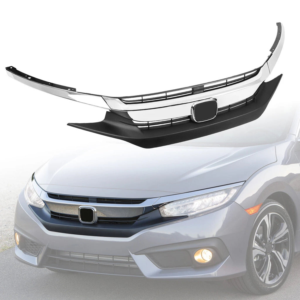 Front Upper Grille with Chrome Eyelid Molding for Honda Civic Sedan (2016–2018)