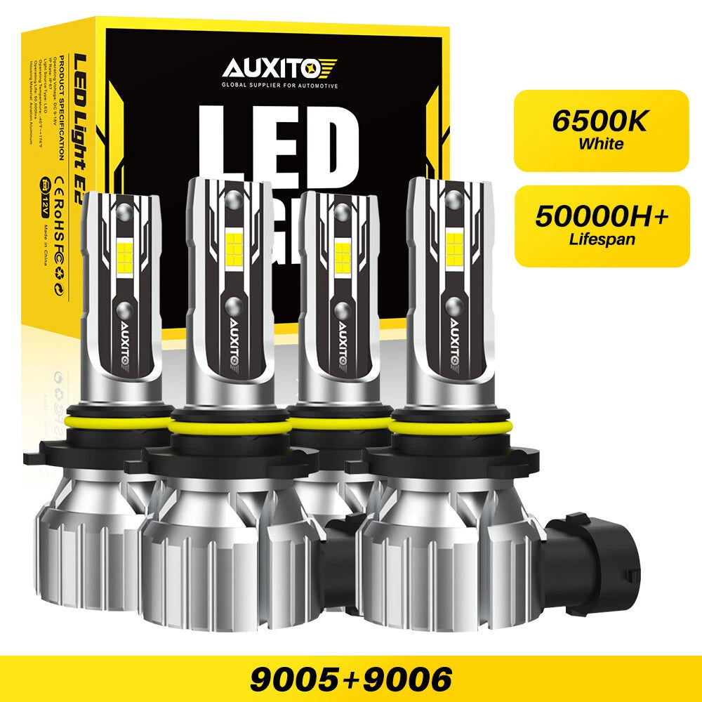 Set of 4 9005 9006 LED Headlight Bulbs for High Low Beam (6500K)