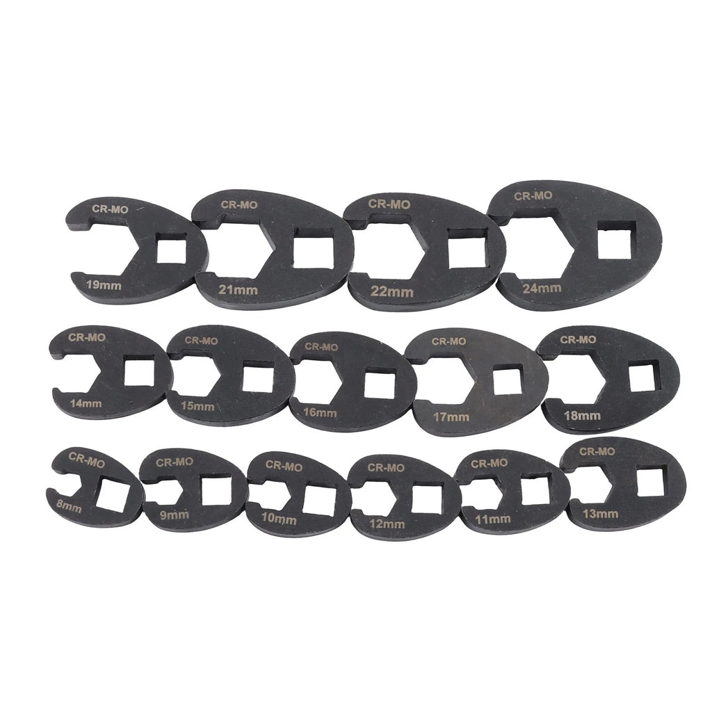 15-Piece Crowfoot Flare Nut Wrench Set for Metric Nuts (8–24 mm)