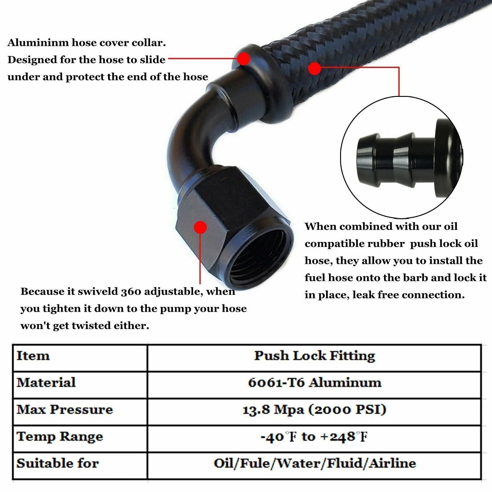 45° Push-On Lock Hose Fitting 8AN to 1/2 in Barb for Fuel Line (1960–1969)