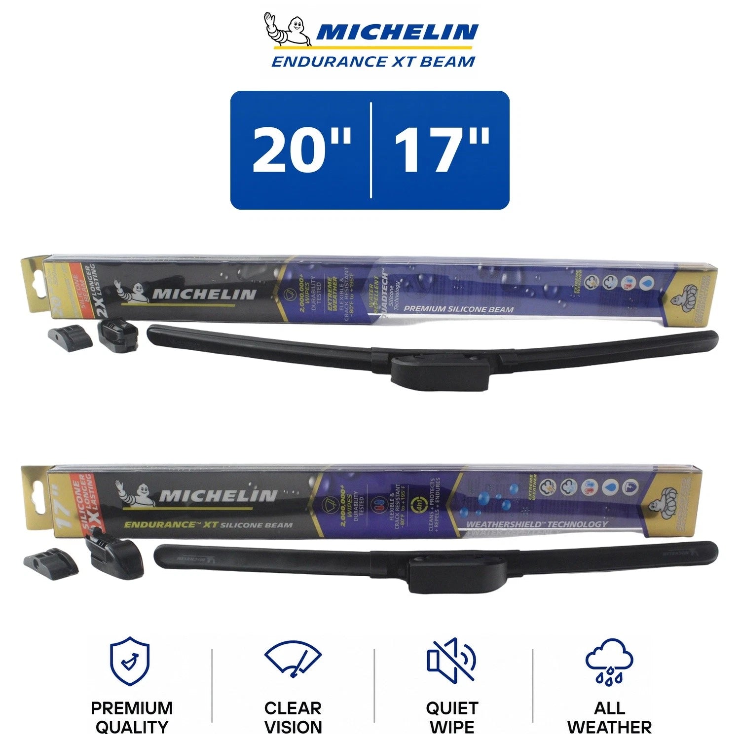 2X Wiper Blades for Dodge (1989–1992) - Michelin Endurance XT Beam 20"/17"