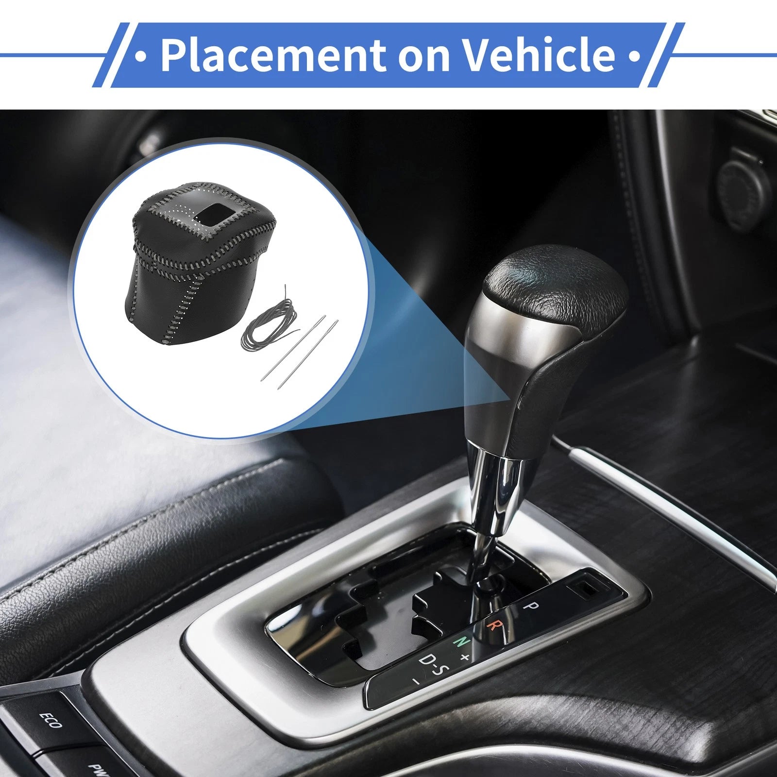 Gear Shift Knob Cover for Nissan Rogue (2021–2024) Black Grey Faux Leather