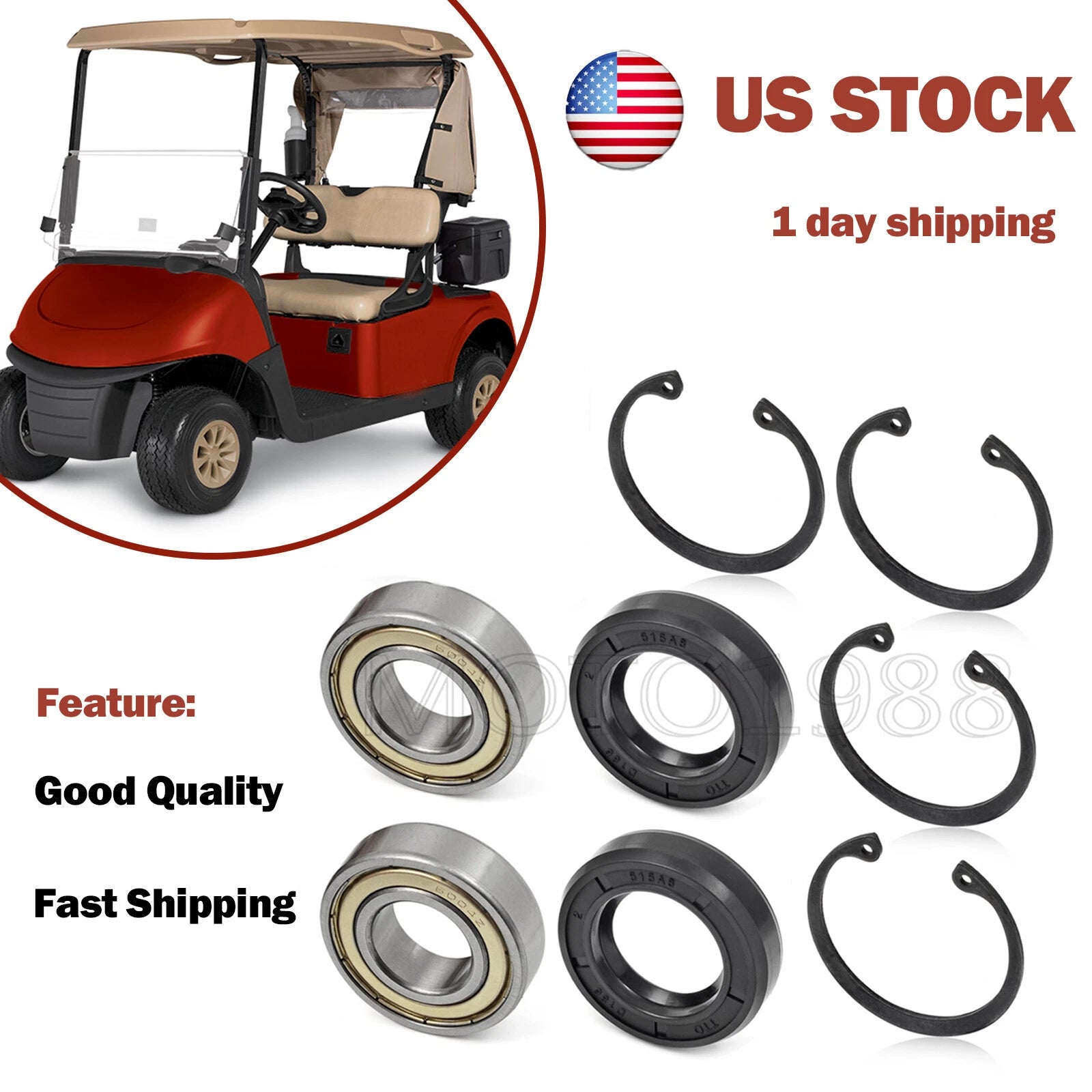 2 Kits Rear Axle Bearing & Seal for EZGO TXT RXV Medalist Marathon