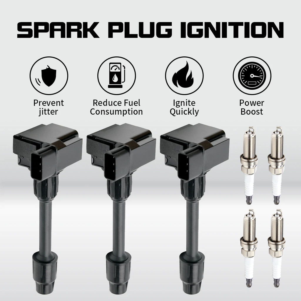 3X Ignition Coils + 4 Spark Plugs for Infiniti I30, Nissan Maxima (2000–2001) UF348