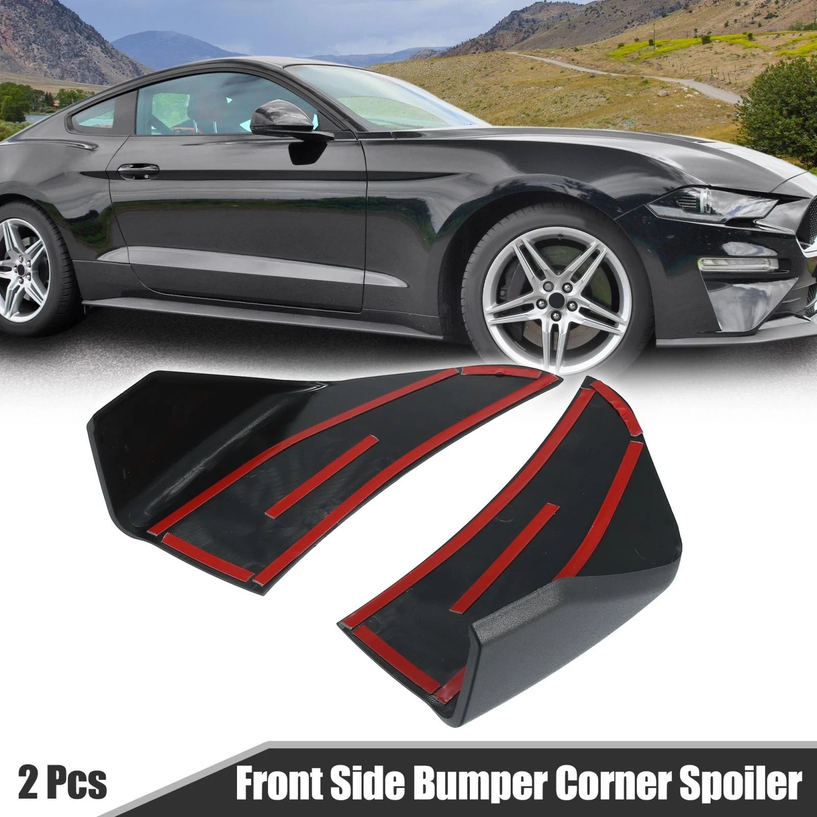 2pcs Front Side Bumper Corner Spoiler for Ford Mustang (2015–2020) Black