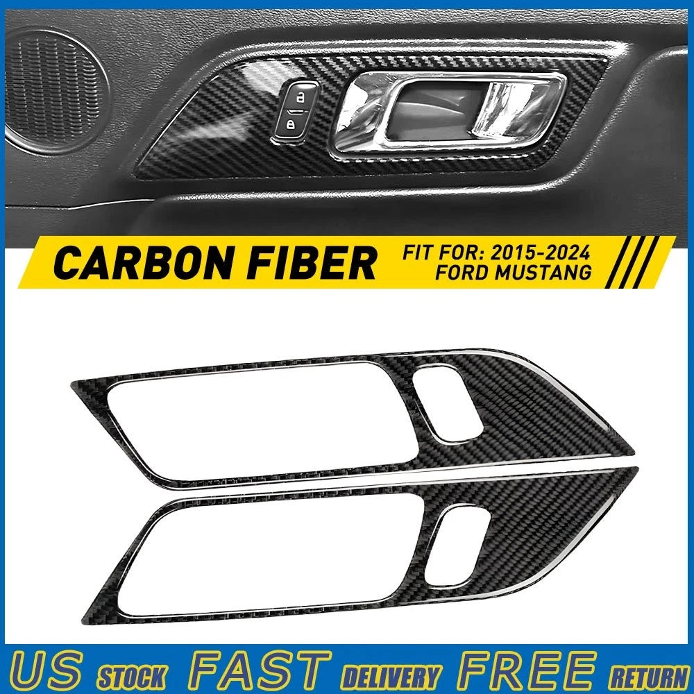 Carbon Fiber Interior Door Handle Trim Cover for Ford Mustang (2015–2019)