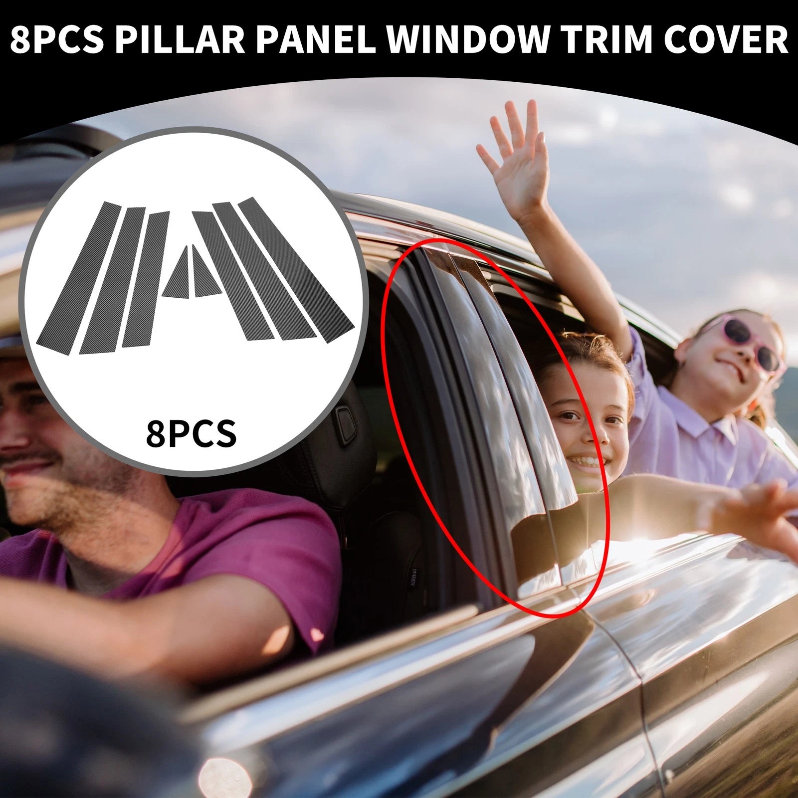 8 Pcs Window Trim Cover for Subaru Forester (2008–2012) Black Carbon Fiber