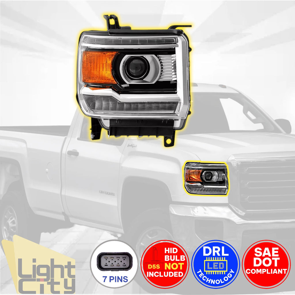 HID Headlight for GMC Sierra 2500HD/3500HD (2016–2019) w/ LED DRL RH