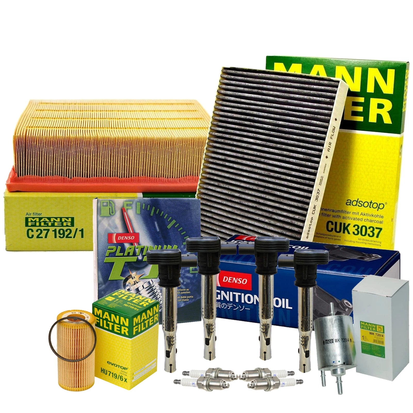 Set of 4 Mann Filters Denso Platinum TT Spark Plugs for Audi Turbo L4