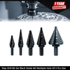 Set of 5 Step Drill Bits Black Oxide M2 1/8-1-3/8"