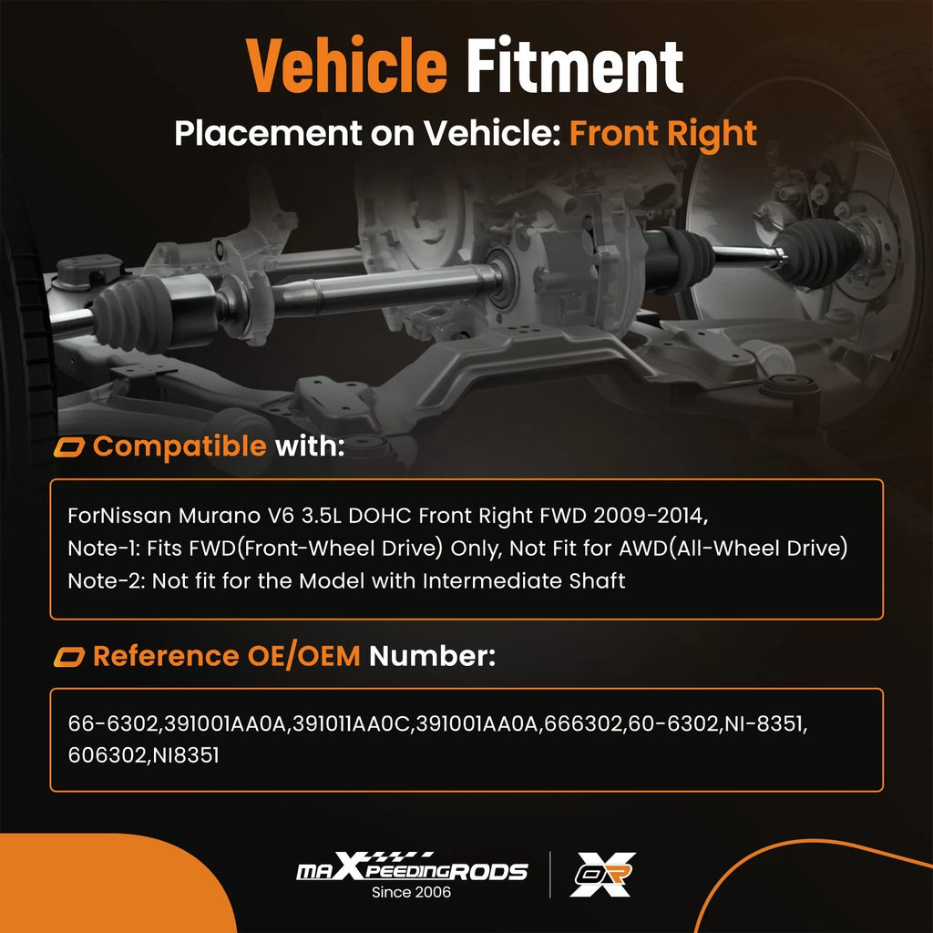 CV Axle Shaft Front Right for Nissan Murano (2009–2014)