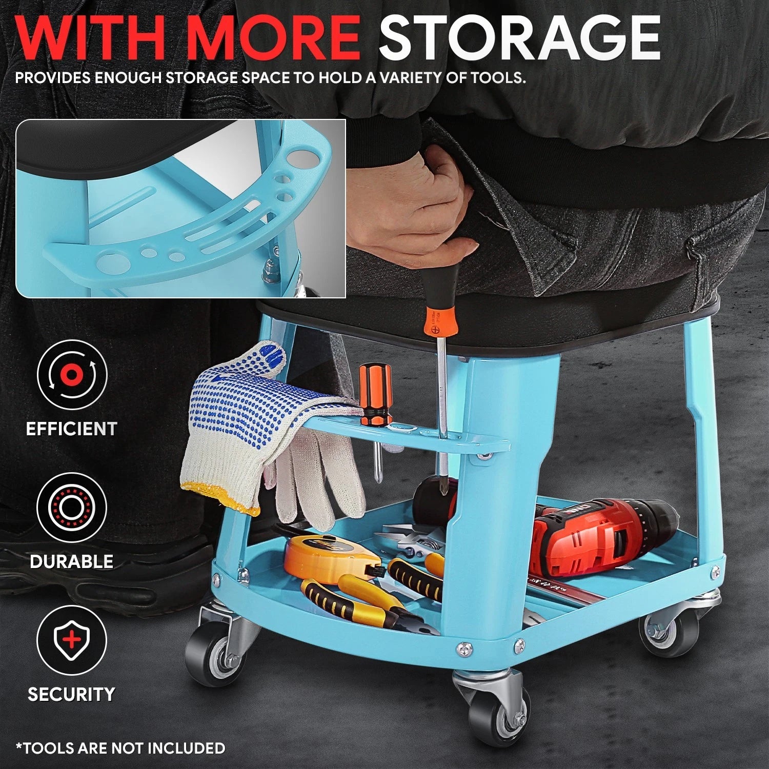 Rolling Car Stool for Mechanic Garage (16.14" x 10.62", 300lbs Capacity)