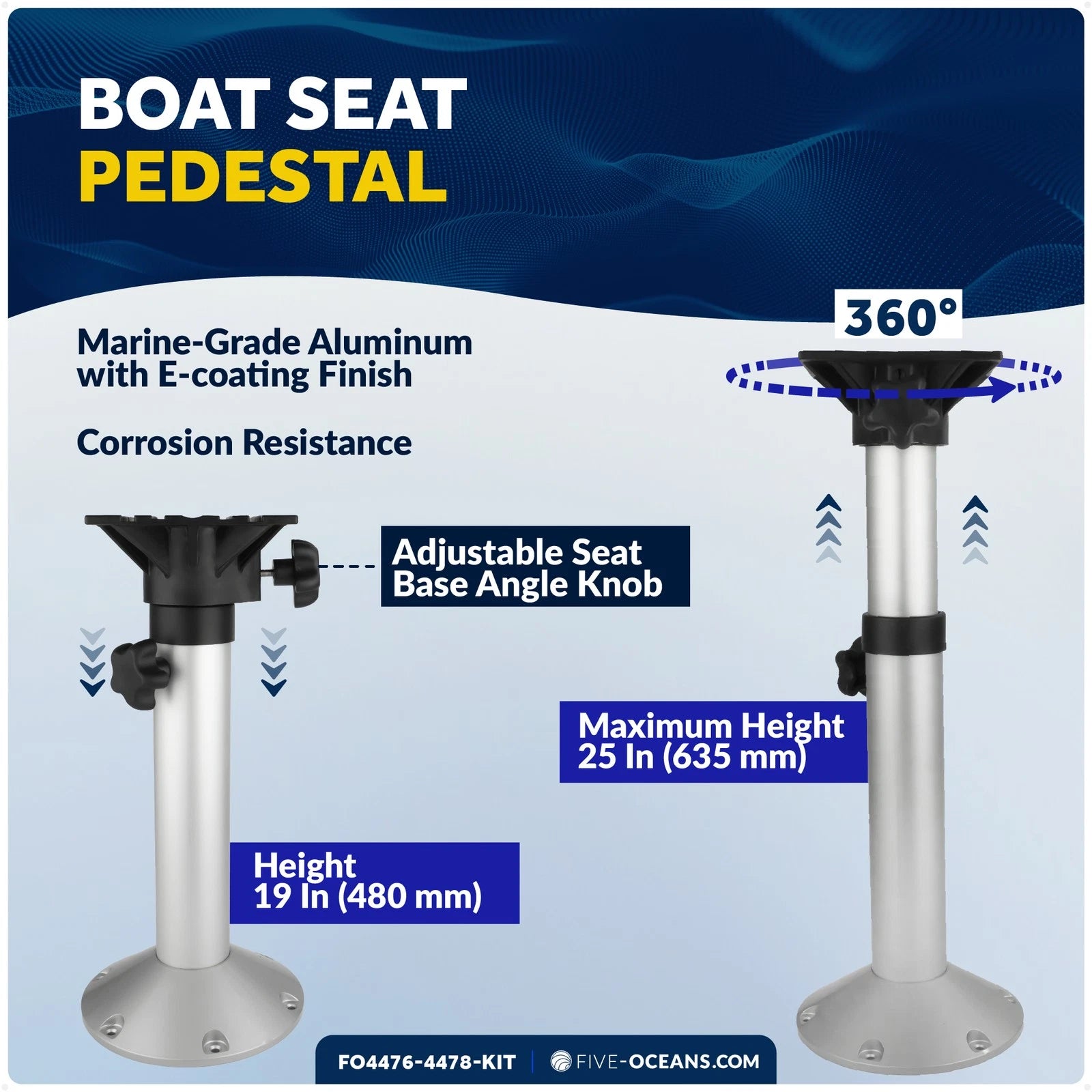 Adjustable Boat Seat Pedestal and Slide Set (19" to 25")